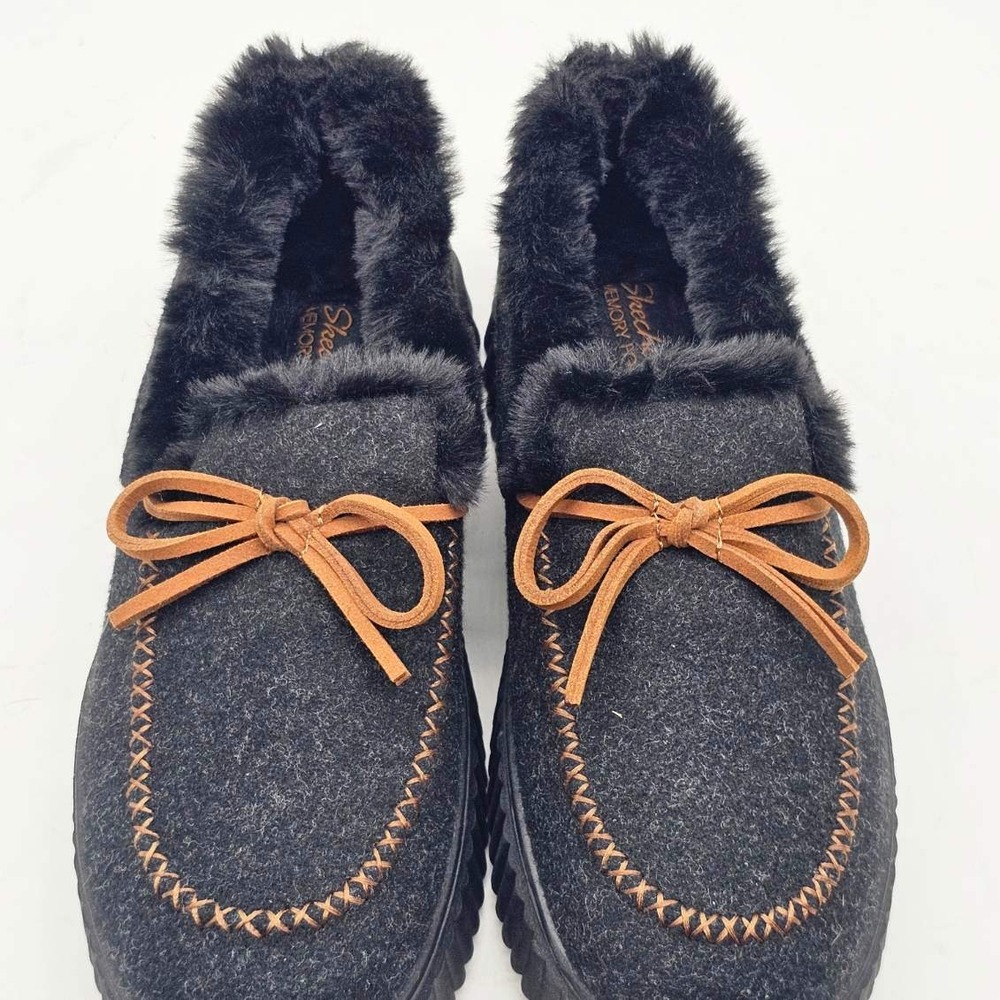 Skechers Slippers Womens 7.5 Grey Excellent Faux Fur Memory Foam 169028